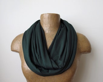 HUNTER GREEN Infinity Scarf, Dark Green Loop Scarf, EcoShag Jersey Circle Scarf, Lightweight Tube Scarf