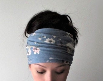 SOUTHWESTERN FLORAL Headscarf, EcoShag Extra Wide Blue Floral Head Wrap, Floral Hair Scarf, Floral Headbands for Women, Blue Head Wrap