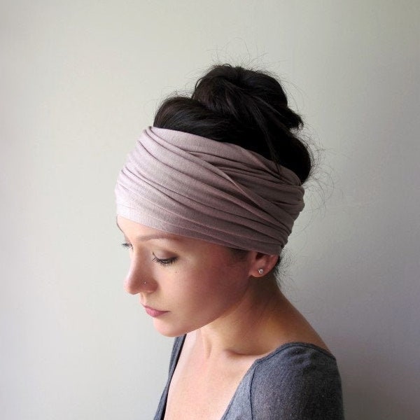 PALE MAUVE Headscarf, Extra Wide EcoShag Head Scarves for Women Teen Girls, Light Rosy Brown Jersey Headband, Adjustable Head Scarf