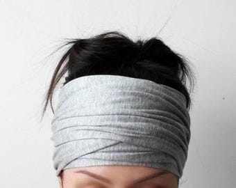 HEATHER GRAY Headscarf, Handmade Light Gray Scrunch Headband Scarf, Extra Long Head Wrap, Ecoshag Head Scarf for Women