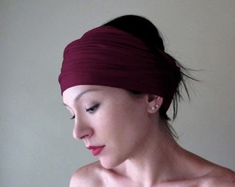 MAROON Jersey Head Scarf, Extra Wide Stretch Headwrap, Super Soft Hair Wrap