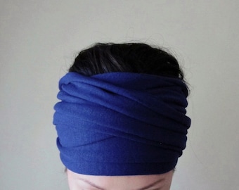 CLASSIC BLUE Ecoshag Headscarf, Handmade Yoga Headwrap, Soft Jersey Head Scarf, Hair Scarves for Women