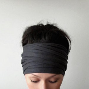 DARK GRAY Head Scarf, EcoShag Head Wrap, Deep Grey Jersey Headscarf, Extra Wide Unisex Headband, Dreadlocks Head Wrap, Dread Locks Wrap