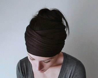 DARK BROWN Head Scarf, EcoShag Head Wraps for Women, Extra Wide Jersey Headscarf, Brown Headband for Women, Head Scarves for Women