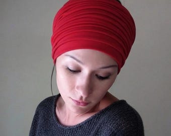 LIPSTICK RED Head Scarf, Bright Red Headband Scarf, Ecoshag Soft Jersey Hair Scarf, Handmade Headwraps for Women