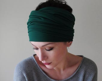 DARK JADE GREEN Jersey Headband - Stretchy Headscarf - Large Headband - Extra Long Headscarf
