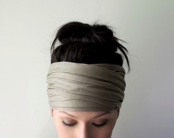SAGE GREEN Jersey Head Wrap, Stretchy Hair Scarf, Extra Wide Headband Scarf, Long Headscarf