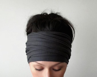 DARK GRAY Head Scarf, EcoShag Head Wrap, Deep Grey Jersey Headscarf, Extra Wide Unisex Headband, Dreadlocks Head Wrap, Dread Locks Wrap