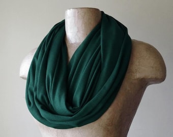 FOREST GREEN Infinity Scarf, Handmade Ecoshag Lightweight Jersey Loop Scarf