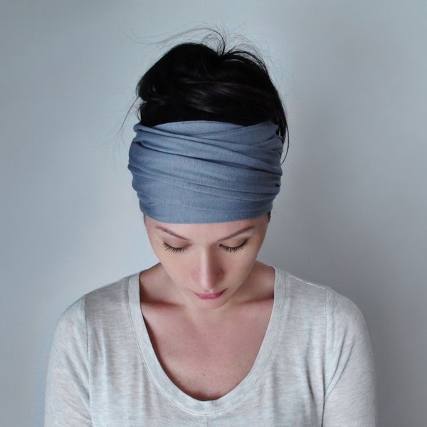 SLATE BLUE Head Scarf, Extra Wide Head Scarf, Steel Blue Headband, Yoga Headbands for Women, Boho Turban Headband, Boho Head Scarf