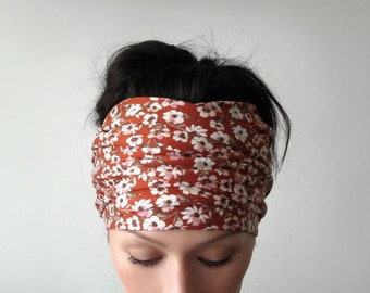 DAISY Floral Hair Scarf, Extra Wide Jersey Head Scarf, Long Headwrap