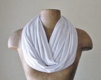 WHITE Circle Scarf, EcoShag Scarf, Super Lightweight Jersey Loop Scarf, White Infinity Scarf