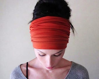 VERMILION RED Jersey Hair Scarf, Stretch Head Scarf, Handmade Yoga Headwraps for Women, Ecoshag Headband Scarf