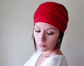 LIPSTICK RED Stretch Head Wrap - Bright Red Non Slip Fabric Headband Scarf