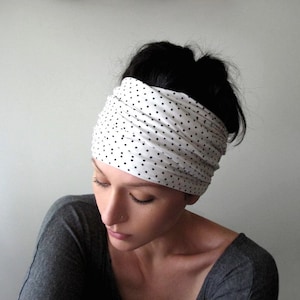 POLKA DOT Head Wrap: Black and White Jersey Headband