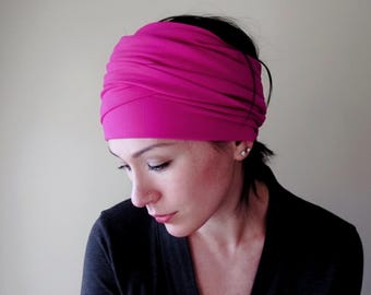 FUCHSIA PINK Hair Scarf, Hot Pink Jersey Headscarf, Ecoshag Soft Jersey Headwraps for Women
