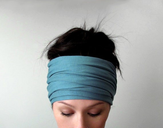 DUSTY TURQUOISE BLUE Extra Wide Headwrap, Handmade Ecoshag Jersey Headscarf, Super Soft Handmade Head Scarves for Women