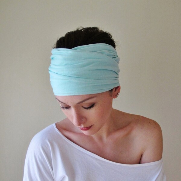 MINT BLUE Head Scarf - Extra Wide Yoga Headband - Womens Hair Accessories - EcoShag Hair Wrap - Lightweight Jersey Head Scarves