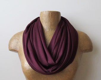 BURGUNDY Infinity Scarf, Lightweight Loop Scarf, EcoShag Jersey Circle Scarf, Burgundy Wine Tube Scarf