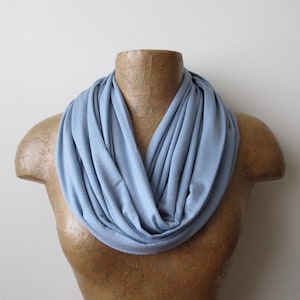 Steel Blue Infinity Scarf, Lightweight Loop Scarf, EcoShag Jersey Circle Scarf, Powder Blue Tube Scarf