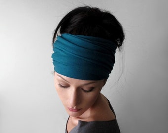 TEAL BLUE Head Scarf, Extra Wide Unisex Head Wrap, EcoShag Hair Scarf, Light Peacock Blue Headscarf, Teal Hair Wrap, Adjustable Headband