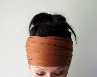 BURNT ORANGE Handmade Headscarf, Ecoshag Extra Wide Headwrap, Jersey Fabric Hair Wraps for Women