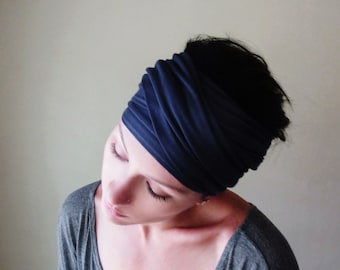 MIDNIGHT BLUE Head Wrap, EcoShag Head Scarf, Extra Wide Jersey Head Wrap, Dark Navy Blue Hair Wrap, Headbands for Women, Boho Headband