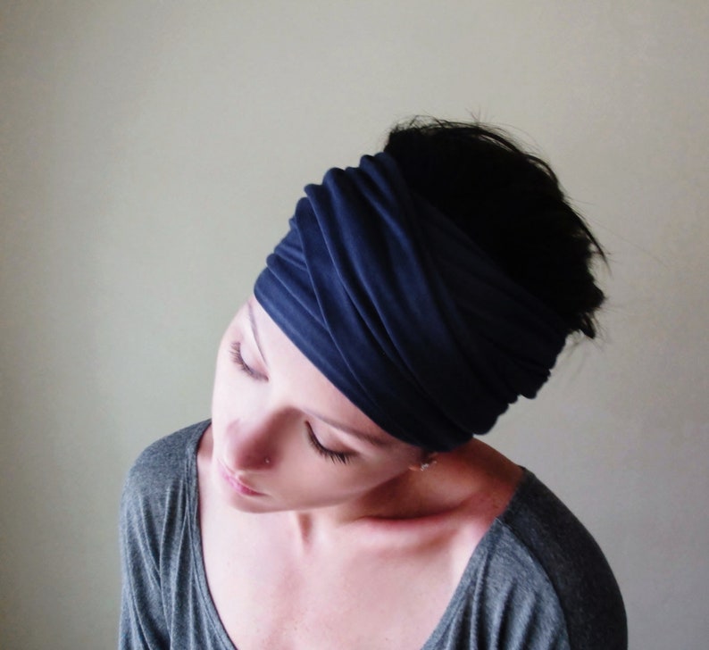 MIDNIGHT BLUE Head Wrap, EcoShag Head Scarf, Extra Wide Jersey Head Wrap, Dark Navy Blue Hair Wrap, Headbands for Women, Boho Headband 