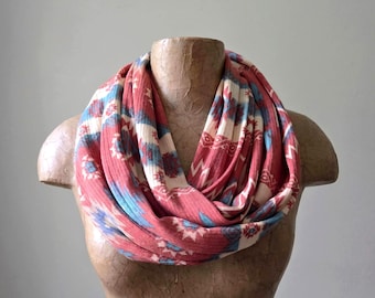 SOUTHWESTERN Infinity Scarf, Handmade Southwest Print Scarf, Ribbed Knit Loop Scarf