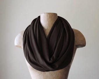 ESPRESSO BROWN Infinity Scarf, Handmade Ultra Soft Jersey Loop Scarf. Ecoshag Circle Scarf