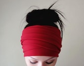 Lenço de cabeça elástico vermelho batom - Faixa de cabelo vermelha vibrante antiderrapante - Envoltório de cabelo extra longo e supermacio