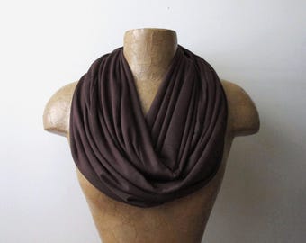CLASSIC BROWN Jersey Knit Infinity Scarf, Handmade Lightweight Loop Scarf