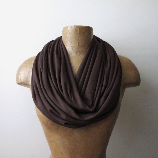 CLASSIC BROWN Jersey Knit Infinity Scarf - Handmade Lightweight Loop Scarf