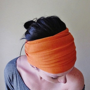 ORANGE Jersey Head Scarf: Extra Wide EcoShag Hair Wrap