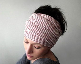 STRIPED Jersey Fleece Head Wrap, Super Soft Ear Warmer, Long Head Scarf