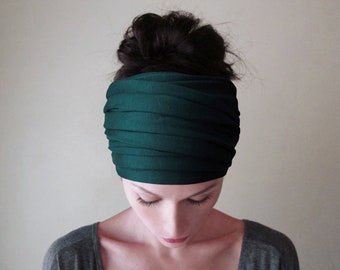 EMERALD GREEN Head Scarf, EcoShag Jersey Head Wraps for Women, Extra Wide Headscarf, Dark Green Hair Scarf for Women Teen Girls