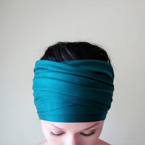 AQUA BLUE Head Scarf, EcoShag Boho Head Wrap, Jersey Headbands for Women, Dark Turquoise Head Wrap, Non Slip Headband, Boho Headband