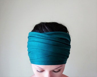 AQUA BLUE Head Scarf, EcoShag Boho Head Wrap, Jersey Headbands for Women, Dark Turquoise Head Wrap, Non Slip Headband, Boho Headband