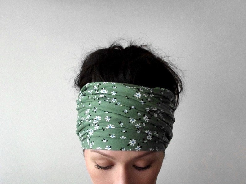 green floral jersey head scarf by ecoshag