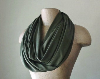 OLIVE DRAB Infinity Scarf, EcoShag Jersey Scarf, Military Green Jersey Tube Scarf, Lightweight Circle Scarf