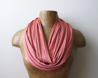 SWEET PEACH Infinity Scarf, Ultra Lightweight Loop Scarf, EcoShag Warm Pink Circle Scarf, Muted Coral Tube Scarf