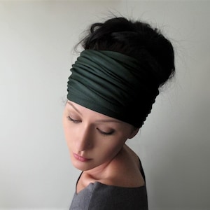 Pañuelo elástico verde cazador - Diadema de tela de punto - Pañuelo extralargo