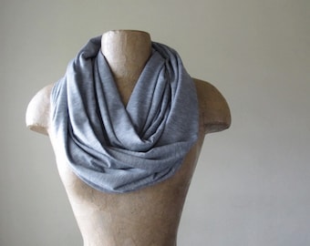 HEATHER GRAY Infinity Scarf, EcoShag Cotton Blend Jersey Loop Scarf, Lightweight Tube Scarf, Heather Gray Circle Scarf