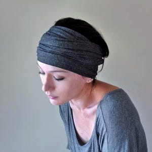 CHARCOAL HEATHERGRAY Yoga-huvudbandshalsduk, Jersey-huvudband, Mörkgrå extra breda huvudband för kvinnor
