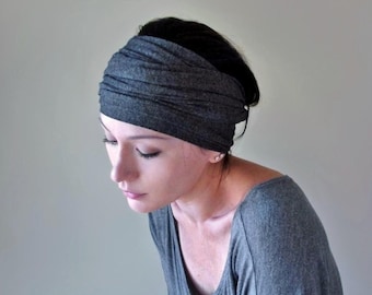 CHARCOAL HEATHER GRAY Yoga Headband Scarf, Ecoshag Jersey Headscarf, Handmade Dark Gray Headwraps for Women