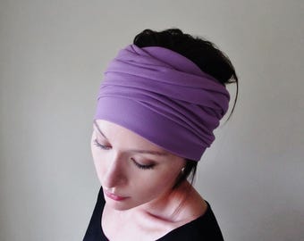 LAVENDER PURPLE Headband Scarf, Ecoshag Extra Wide Yoga Headscarf, Soft Jersey Headwrap, Extra Long Hair Scarf