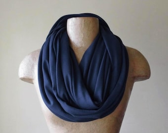 DARK NAVY BLUE Infinity Scarf, Ecoshag Lightweight Jersey Loop Scarf, Handmade Circle Scarf