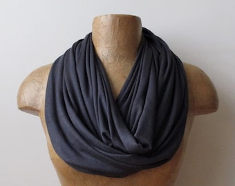 DARK GRAY Jersey Knit Infinity Scarf, Handmade Lightweight Loop Scarf