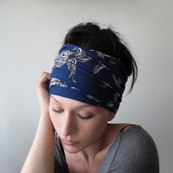 Hair Drama Co Abstract Headscarf With Elastic - Blue