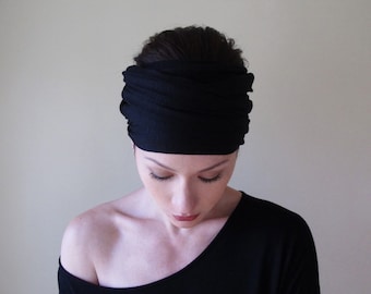 BLACK Head Scarf, EcoShag Head Wrap, Extra Wide Headbands for Women, Jersey Dread Lock Hair Wrap, Black Head Wrap, Dreadlock Head Wrap